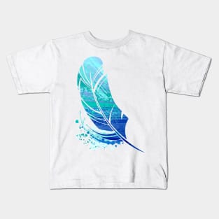 Blue Colorful Feather Kids T-Shirt